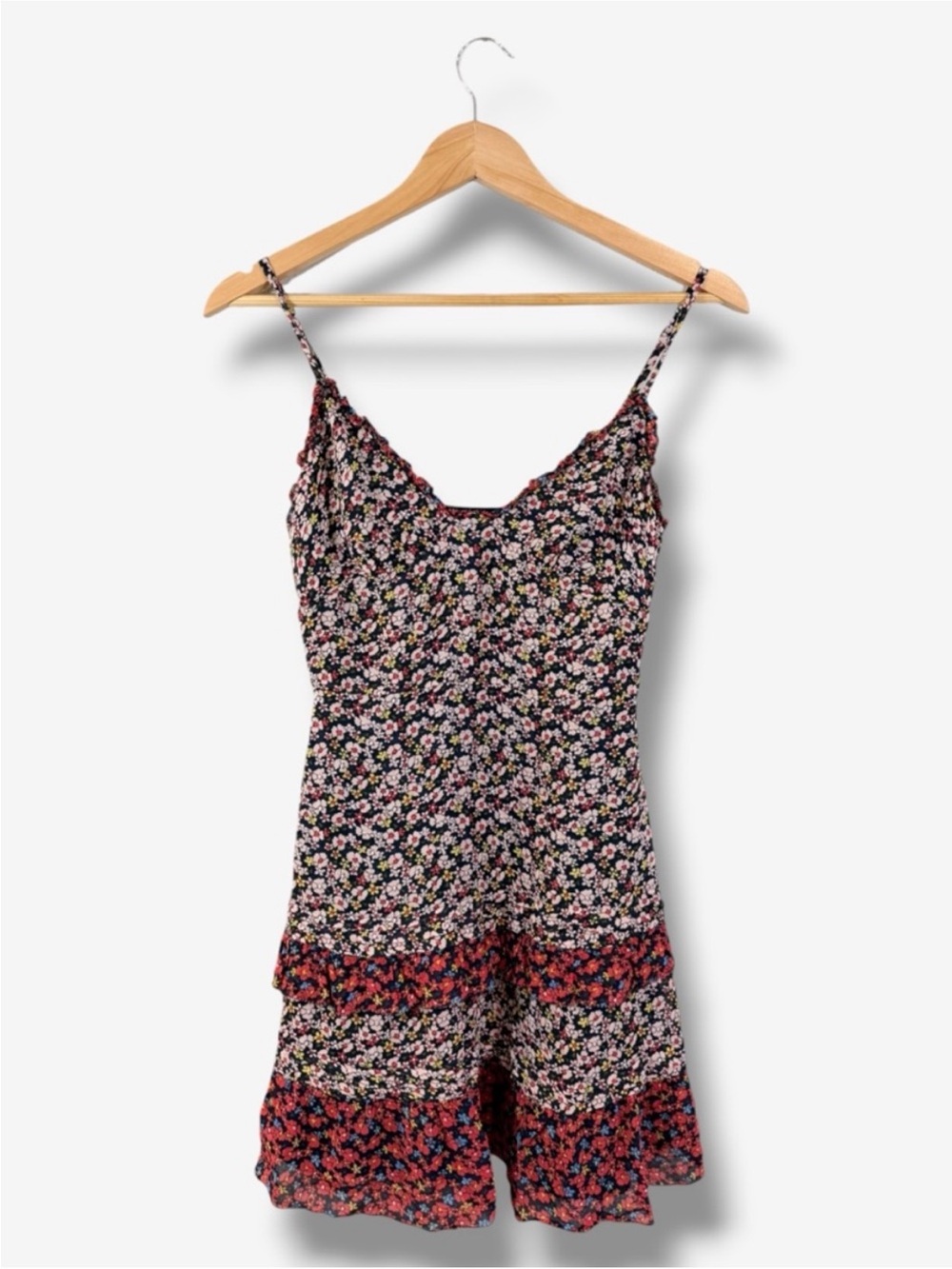 Jack Wills Floral Mini Dress Size 4 Black Red Ruffle Festival Boho Western